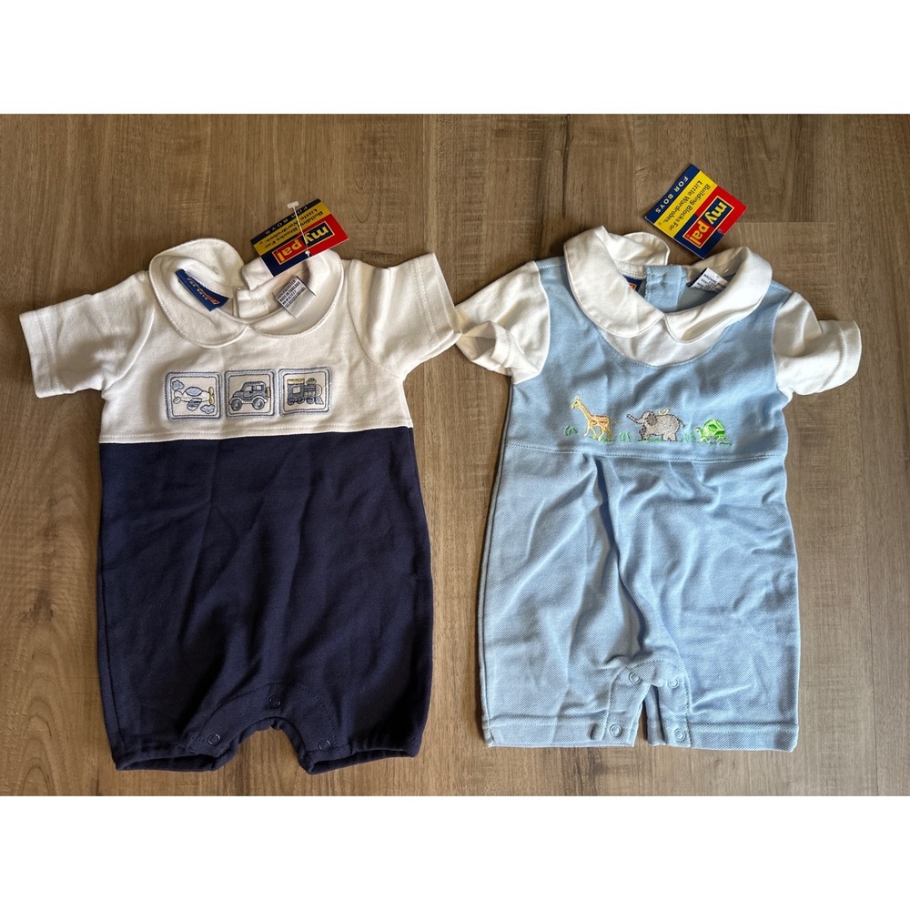 My Pal Baby Boy Romper Lot of 2 Embroidered Safari Vehicle 3-6M NWT